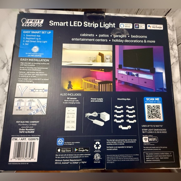 Feit Electric 16ft. LED Indoor/Outdoor Smart Color Chasing Strip Light New - Picture 3 of 5